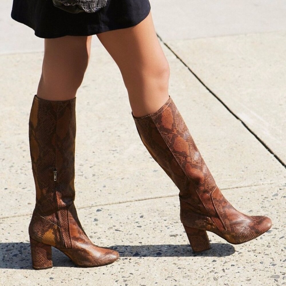 NWOB Free People High Ground Snake Embossed Tall Leather Boots
